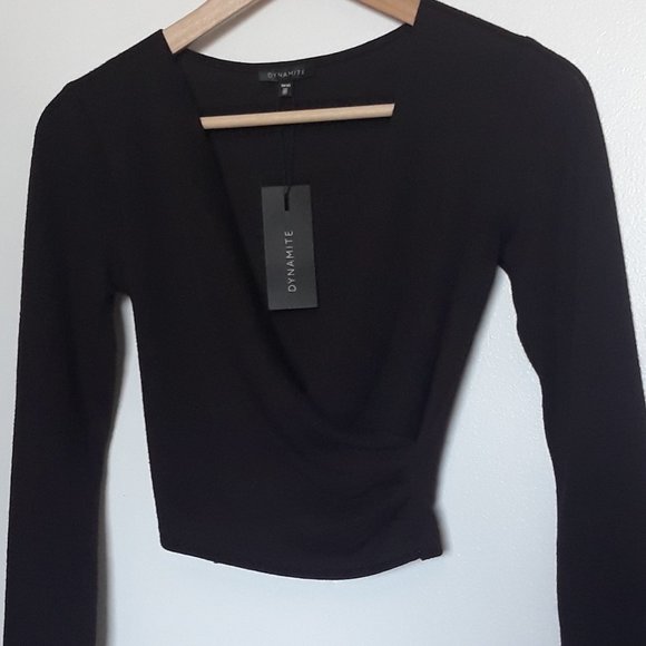 Dynamite Burgundy Long-Sleeved Faux Wrap Crop Top, NWT, Sz. XS - Picture 1 of 10